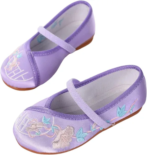 BESSIVIC Zapatos de vestir para niñas, zapatos Mary Jane para niñas con tacón bajo, zapatos planos de ballet de flores de princesa para bodas,