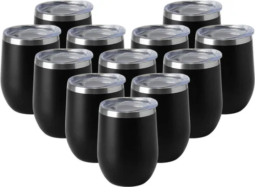 Miniatura 8 de HASLE OUTFITTERS Vaso de vino de 12 onzas con tapa, copas de vino sin tallo, tazas de viaje al vacío de doble pared, taza de café de acero Acero