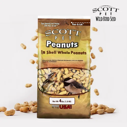 Miniatura 7 de Scott Pet Semillas para Aves Silvestres, Cacahuetes Enteros, Bolsa de 4 libras, Alimento, Gran Fuente de Proteína y Fibra, Cacahuetes para Aves