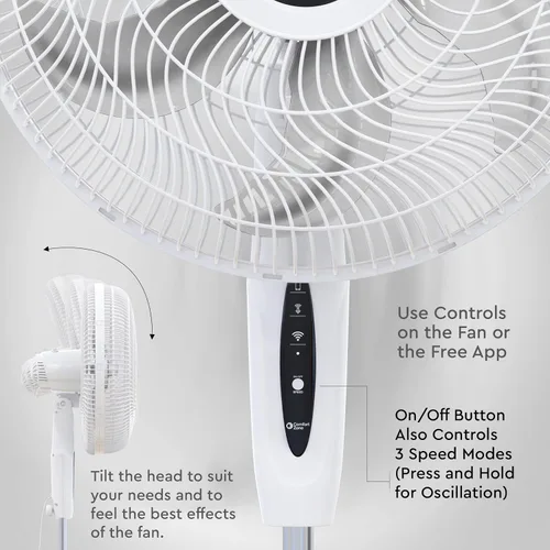 Miniatura 5 de Comfort Zone Ventilador oscilante inteligente WiFi de 18 pulgadas, ventilador de pared de 3 velocidades con control de voz, temporizador de función