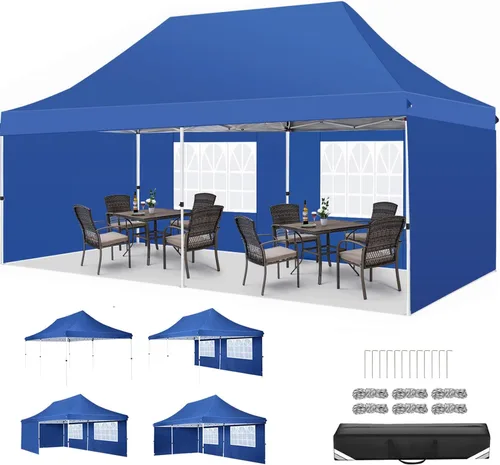 Miniatura 15 de COBIZI Canopy Tienda de campaña desplegable de 10 x 20 pies con 6 paredes laterales, toldo comercial impermeable, glorieta instantánea