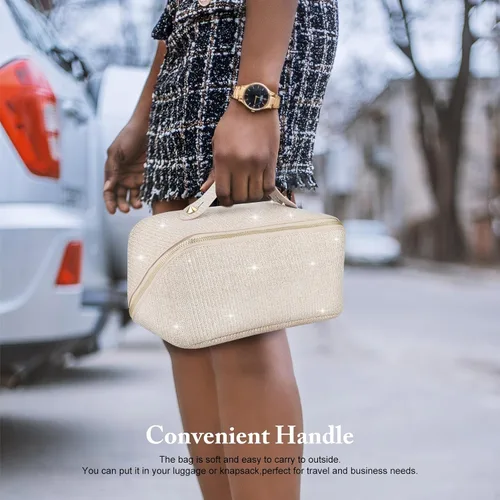 Miniatura 4 de KEYPOWER Bolsa de cosméticos de lentejuelas con purpurina de gran capacidad, bolsa de maquillaje de viaje, bolsa de aseo portátil brillante