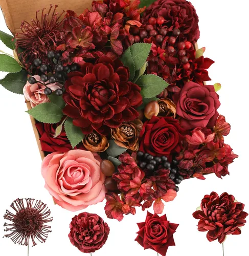 Miniatura 10 de Floweroyal Flores Artificiales Rosadas Flores de Rosa Falsas Dalia con Tallos para Ramos de Novia de Boda DIY, Baby Shower, Arreglo Floral, Centros