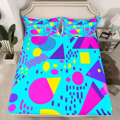 Miniatura 2 de Erosebridal Juego de ropa de cama de los años 80 con patrón de Memphis, estilo vintage de los años 90, juego de sábanas de estilo Memphis