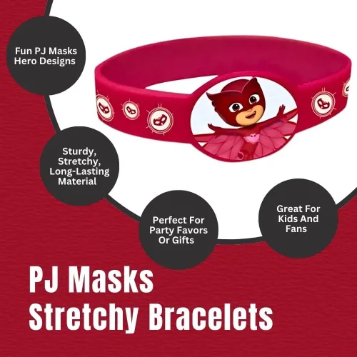 Miniatura 3 de Unique Pulseras elásticas de PJ Masks de colores surtidos (4 unidades) - Divertidas y duraderas, regalos de fiesta perfectos para los fanáticos