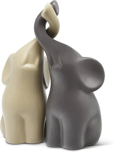 Vaudagio Pareja Amorosa de Elefantes en Beige y Gris - Escultura Moderna de Cerámica - Figura Decorativa como Juego - Figura de Decoración 16 cm de