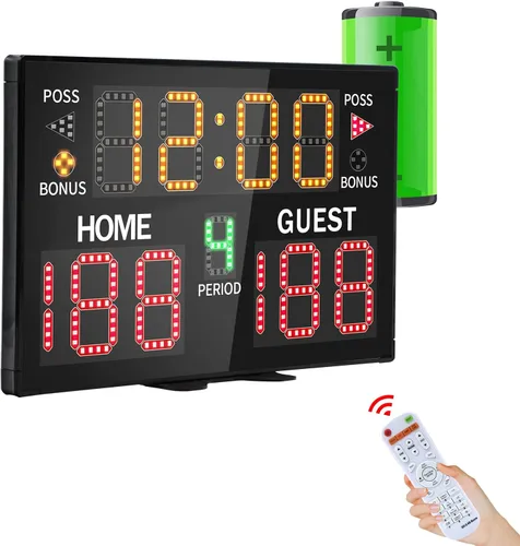 Marcador digital de baloncesto con control remoto, marcador electrónico de mesa portátil alimentado por batería con zumbador de 75 dB, temporizador