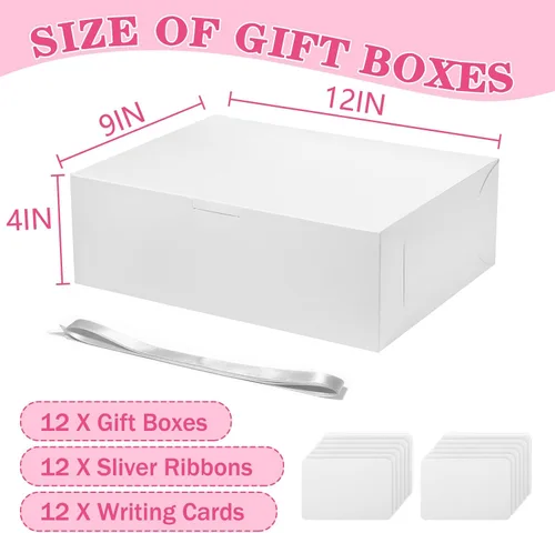 Miniatura 2 de 12 cajas de regalo grandes blancas con tapa, caja de regalo plegable de 12 x 9 x 4 pulgadas con cinta, cajas de regalo de fiesta para regalos, día