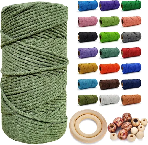 Miniatura 54 de Cuerda de Algodón 8mm x 20 Yardas - Cuerda de Macramé Natural Sin Blanquear - Cuerda de Algodón Trenzada de 3 Hilos para Colgar en la Pared, Blanco