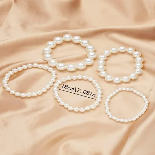 Miniatura 2 de YangQian Juego de pulseras elásticas de perlas en capas para mujer, pulseras apilables para niñas, disfraz de varias capas, pulseras de perlas