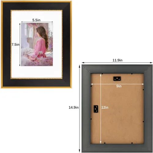 Miniatura 2 de Portarretratos de 9 x 12 pulgadas con paspartú para fotos o pantallas de 6 x 8 pulgadas, impresiones de 9 x 12 pulgadas sin paspartú, montaje