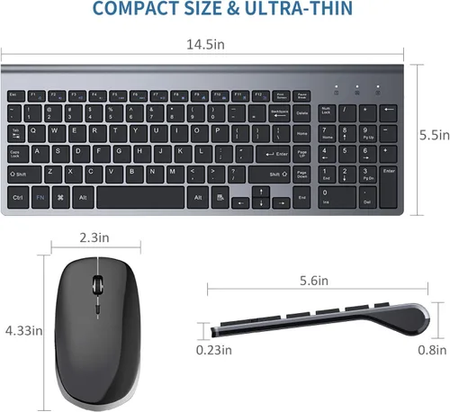 Miniatura 2 de FENIFOX Teclado y mouse inalámbricos, USB 2.4 GHz, silencioso, silencioso, perfil bajo, compacto, tamaño completo, plano, delgado, portátil