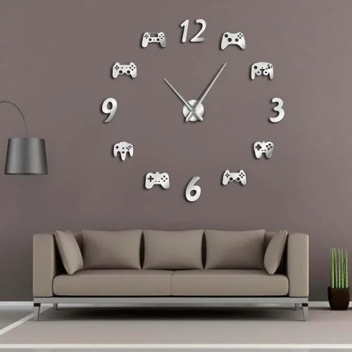 Miniatura 9 de The Geeky Days Controladores de videojuegos DIY Reloj de pared grande para jugadores, decoración de sala de juegos, diseño moderno, sin juegos Negro