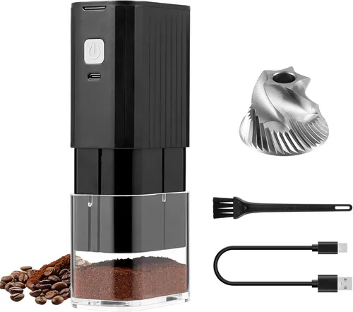 Miniatura 10 de VEVOK CHEF Molinillo de café eléctrico portátil, molinillo de grano de café cónica ajustable, molinillo de un botón con recargable por USB, parada