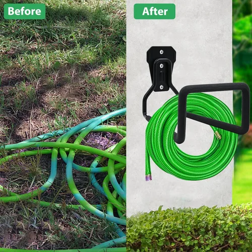 Miniatura 5 de Soporte para manguera de jardín, paquete de 2 ganchos de manguera de montaje en pared, soporte de manguera de agua resistente para uso exterior