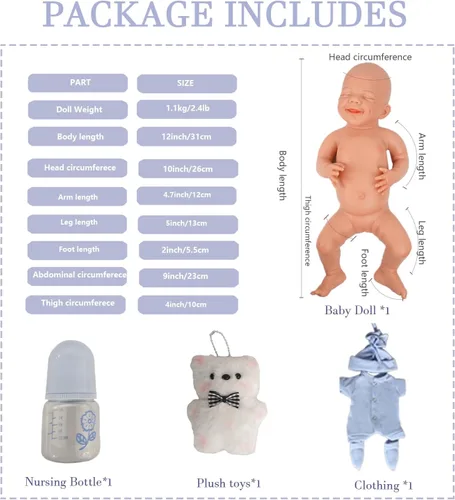 Miniatura 7 de Muñecas de Bebé Reborn de Silicona Completa de 12 pulgadas, Muñecas de Recién Nacido Realistas 1:1 Sin Vinilo Muñecas Reborn de Niño Realistas