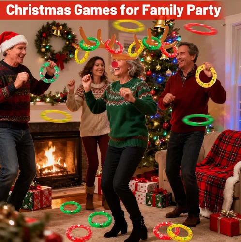 Miniatura 6 de Juegos de Navidad para niños, adolescentes y adultos, juego inflable de lanzamiento de anillos de cornamenta de reno, suministros de fiesta