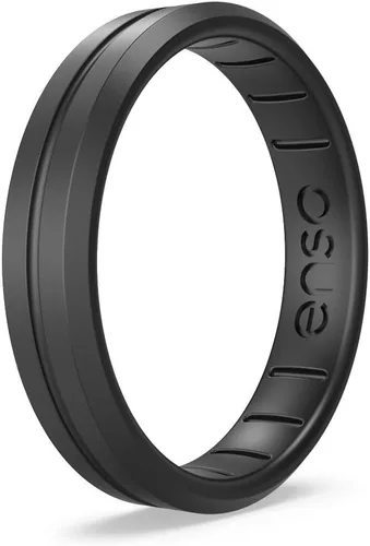Enso Rings Anillo de silicona de contorno delgado, apilable, multicolor, unisex, banda de compromiso de boda, banda minimalista fina, 0.072in de