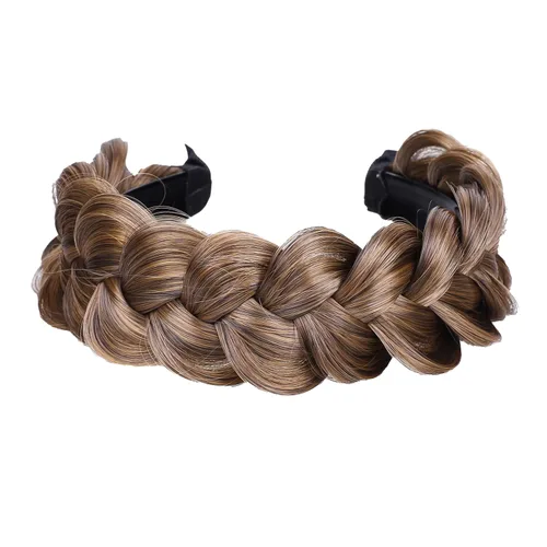 Miniatura 6 de Diadema trenzada de pelo sintético, aro de pelo clásico, grueso, ancho, trenzado, peluca de trenzas esponjosas, accesorio de belleza para mujeres