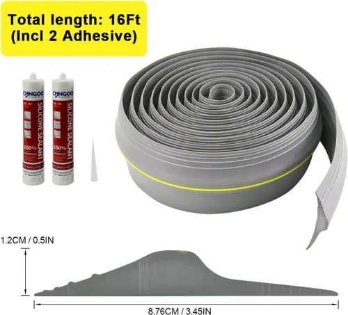 Miniatura 2 de Tira de goma universal para puerta de garaje con adhesivos, repuesto de burletes resistentes a la intemperie (16 pies, gris)