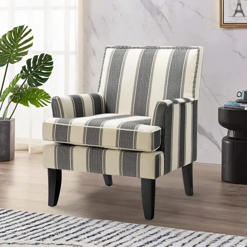 Miniatura 10 de HULALA HOME Silla decorativa moderna con brazos y patas de madera, silla decorativa de mediados de siglo, respaldo alto, reposabrazos acolchado