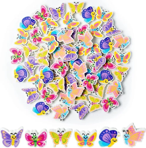 Miniatura 9 de Haooryx Mini borradores de mariposa de primavera para niños, 60 unidades a granel novedosos borradores de mariposa 3D rompecabezas de escritorio
