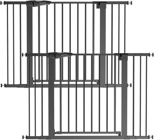 Miniatura 17 de Babelio Puerta de bebé metálica, de 74-122 cm, con cierre automático, fácil de instalar, puerta de seguridad para niños extra ancha, puerta