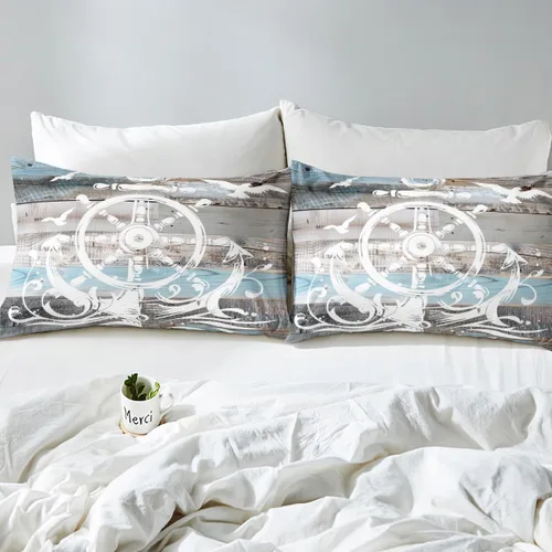 Miniatura 6 de Erosebridal Funda de edredón de ancla náutica, juego de ropa de cama con brújula oceánica, tamaño individual para niños, adolescentes, adultos