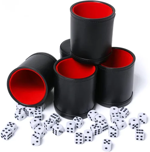 Miniatura 8 de Paquete de 5 dados de piel sintética con forro de fieltro silencioso con 30 dados de puntos para juegos de dados Yahtzee Farkle, gris