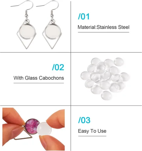 Miniatura 3 de FASHEWELRY 20 piezas bandejas de bisel de acero inoxidable para aretes geométricos configuración de bisel en blanco corazón luna redondos aretes
