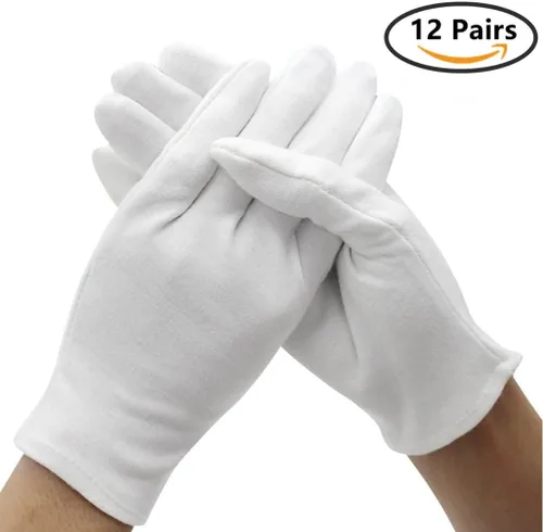 Miniatura 5 de DH - 12 pares de guantes de algodón blanco suaves, guantes de trabajo elásticos para inspección de joyas