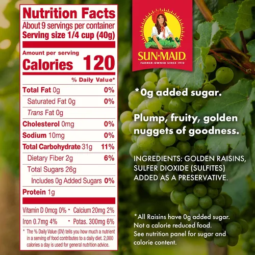 Miniatura 2 de Sun-Maid California Golden Raisins - Caja de tamaño compartido de 12 onzas, aperitivos de frutas secas, almuerzos de regreso a clases y edulcorantes