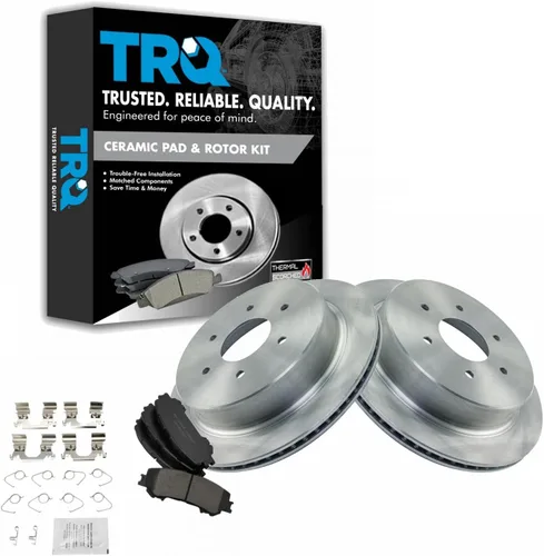 Miniatura 68 de TRQ Kit de rotor de freno trasero y pastillas de cerámica Posi premium compatible con camioneta Chevy GMC