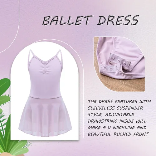 Miniatura 4 de Camisola con tirantes cruzados en la espalda para niñas, leotardo, vestido de ballet, trajes de bailarina para niños pequeños