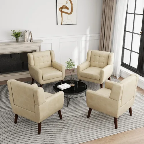 Miniatura 63 de Silla decorativa de piel sintética, moderna silla tapizada para sala de estar, cómodos asientos individuales con botones, asiento de lectura Negro