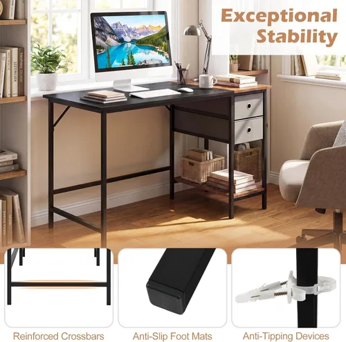 Miniatura 7 de Tangkula 48-Inch Computer Desk with 2 Drawers, Modern Home Office Desk with Hanging Hook & Storage Shelf, Multipurpose Writing Desk for Study Bedroom