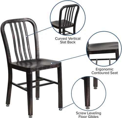 Miniatura 6 de Flash Furniture Gael - Paquete de 2 sillas de metal dorado antiguo negro para interiores y exteriores Oro negro envejecido.