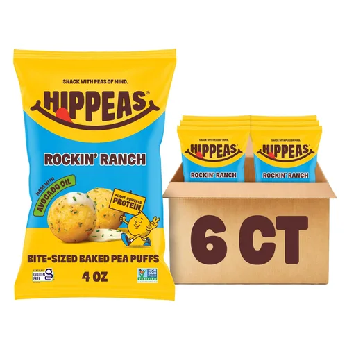 Hippeas Rockin' Ranch Pops 4 onzas (paquete de 6) 0.11 oz de proteína, 0.11 onzas de fibra, sin gluten, sin lácteos, aperitivos de proteína vegetal