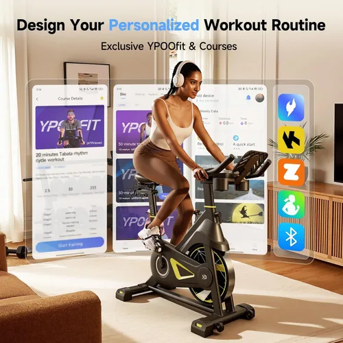 Miniatura 2 de YPOO Bicicleta estática, resistencia magnética ajustable, bicicletas estacionarias para cardio en casa con aplicación exclusiva, bicicleta de Pro