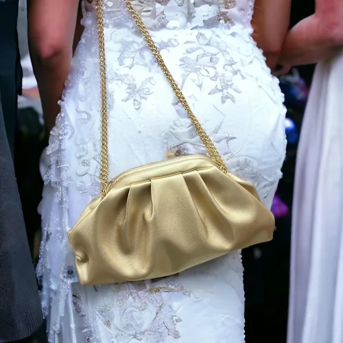 Miniatura 6 de expouch Bolso de noche con diseño fruncido para mujer, con cadena dorada, bolso de hombro