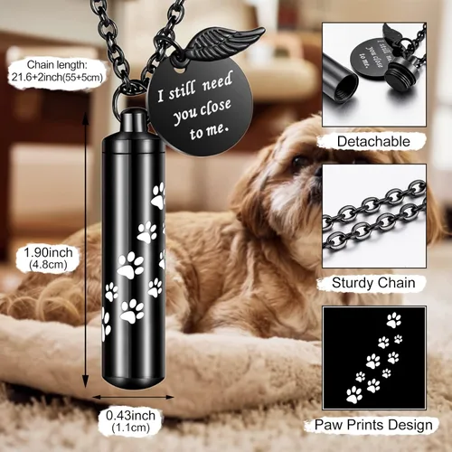 Miniatura 3 de Dletay Collar de urna de cremación cilíndrica para cenizas, collar de cenizas conmemorativas con dije de ala de ángel, recuerdo conmemorativo