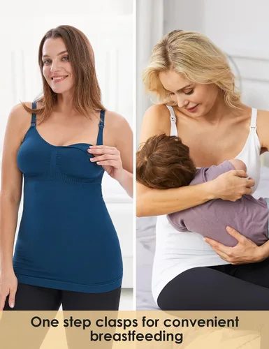 Miniatura 3 de HOFISH Womens Breast Feeding TopsMaternity Nursing Cami with Build in Shelf Bra 3Pack