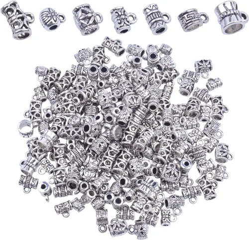 BronaGrand 3.53 oz (alrededor de 130 – 170 piezas) mixtas de plata tibetana antigua, cuentas espaciadoras, cuentas de tubo de fianza, dijes de
