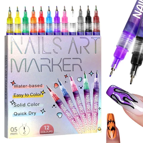 12 colores Juego de rotuladores para uñas, 2026 nuevos marcadores de arte de uñas para uñas de gel, lápices de esmalte de uñas 3D de secado rápido