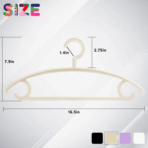 Miniatura 2 de DEDU Perchas de plástico para ropa, paquete de 20 perchas extra gruesas con gancho giratorio de 360° antideslizantes, perchas para suéteres, Beige