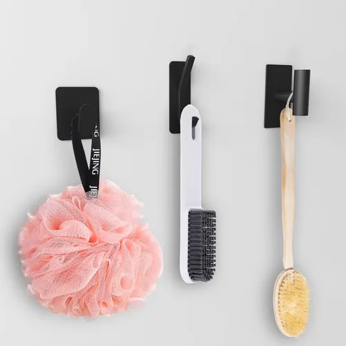 Miniatura 3 de Ganchos adhesivos negros para toallas de baño montados en la pared, paquete de 4 ganchos para toallas de baño, soporte para bata, gancho de acero