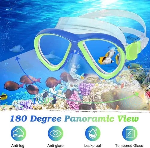 Miniatura 6 de Snorkeling Gear for Kids Ages 5-15, 4 in 1 Mask Fins Snorkel Set with HD Tempered Glass Panoramic View Anti-Fog Mask, Dry Top Snorkel, Adjustable