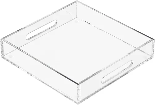 Miniatura 9 de KOTEMON Bandeja de acrílico para servir con asas, bandeja decorativa de 12 x 12 x 2.36 pulgadas, bandeja organizadora para mesa de café otomana