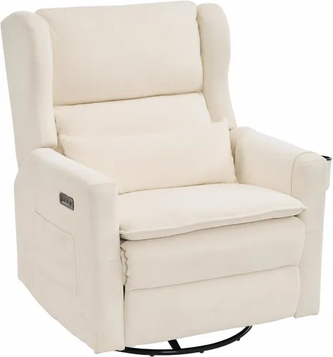 Miniatura 12 de Oversized Swivel Rocker Recliner with Lumbar Cushion,Power Recliner Nursery Chair with Adjustable Headrest,Nursery Glider Recliner for Living Beige