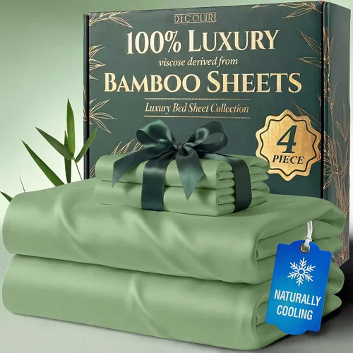 Miniatura 35 de DECOLURE Juego de sábanas 100% viscosa derivada de bambú, tamaño individual, sábanas de lujo de 4 piezas de enfriamiento natural, juego de cama